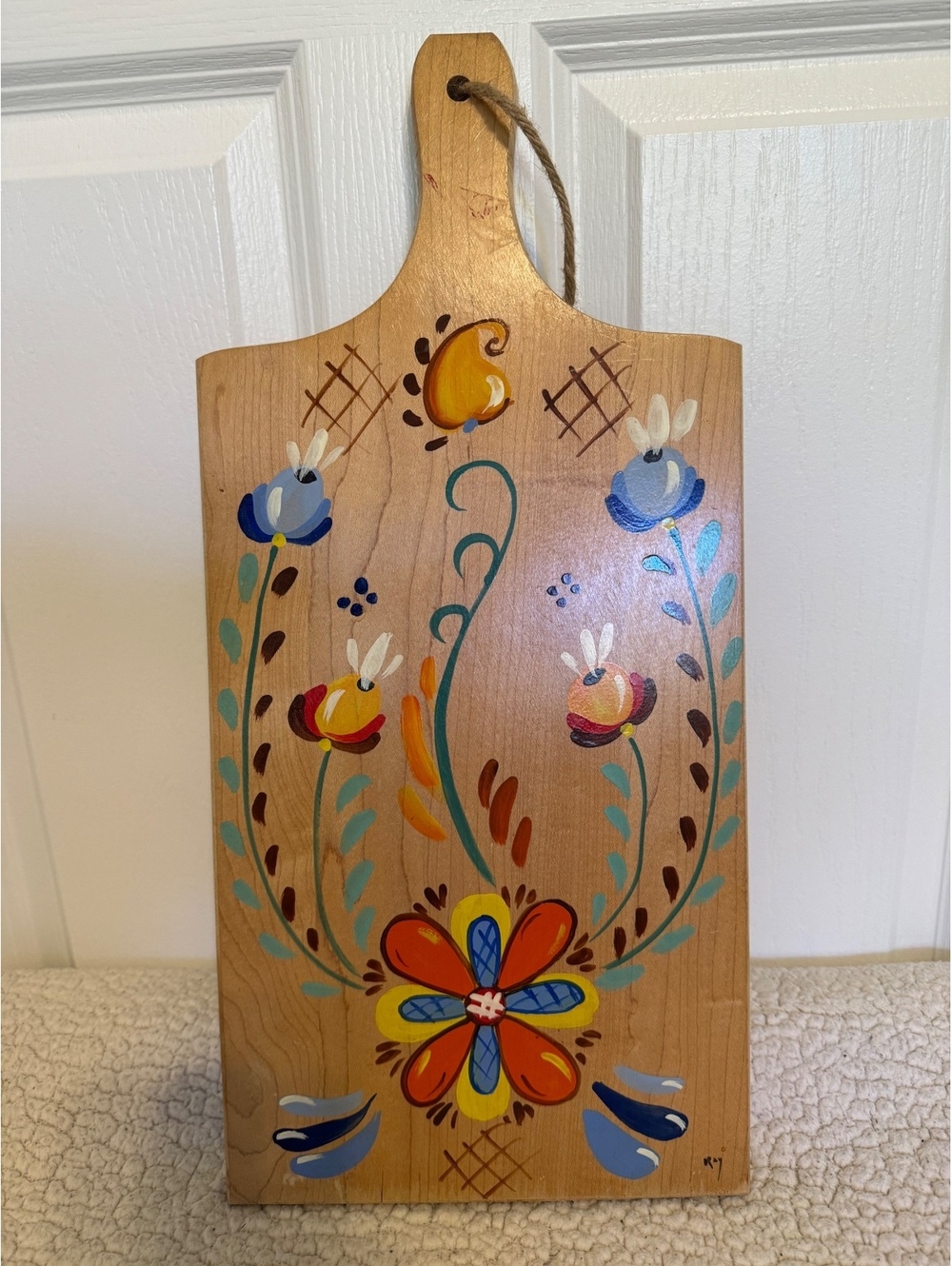 Decorative Hand-Painted Paddle Cutting Board, 19.5 inches by 9 inches